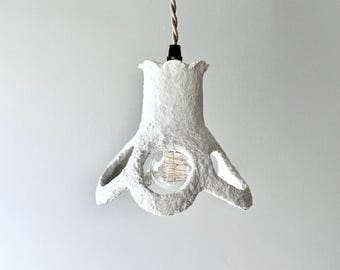 Handmade small paper mache white pendant light, floral inspired, sculptural lighting
