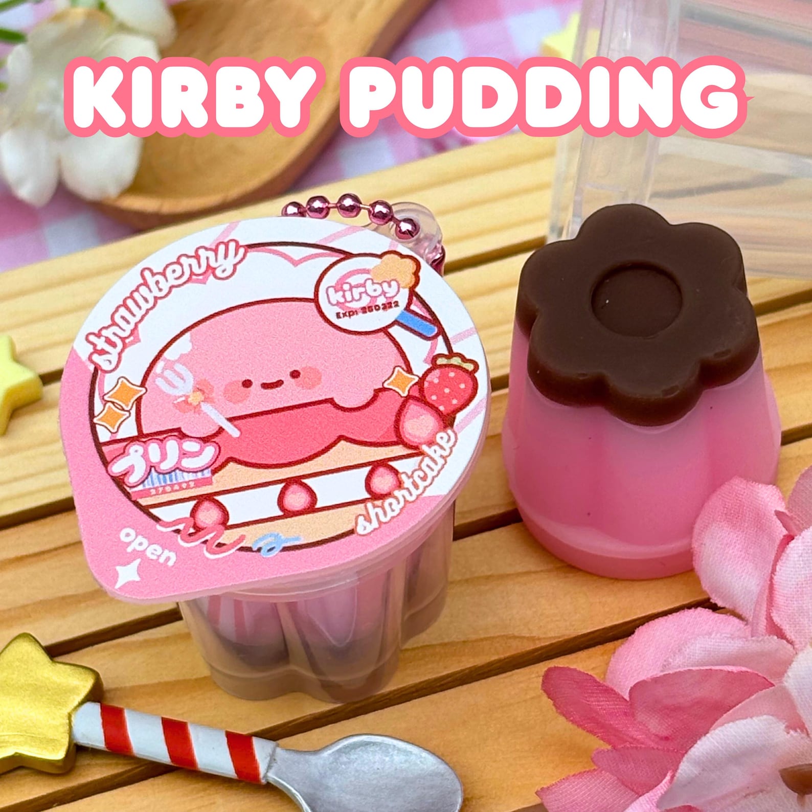 Kirby Squishy Pudding Keychain | Strawberry Shortcake Flavour! - Etsy