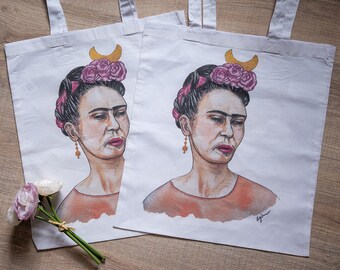 Textile bag with an illustration - Frida Kahlo - made to order