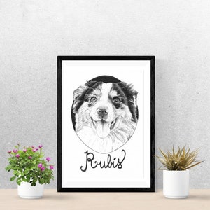 Custom black and white ink animal portrait, pet or wild animal, gift for pet owner