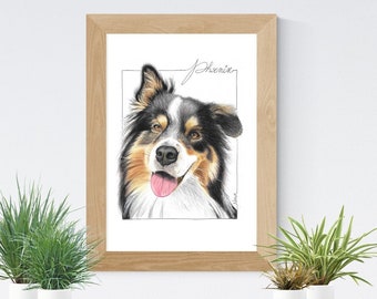 Portrait animalier en couleurs fait main, sur commande, animal de compagnie, chien, chat, cheval, cadeau pour les propriétaires d'animaux