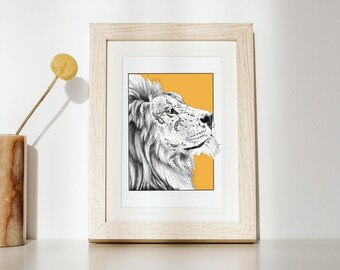 Impression d'art "Lion" imprimée à partir d'un dessin original, A4 ou A5, à encadrer