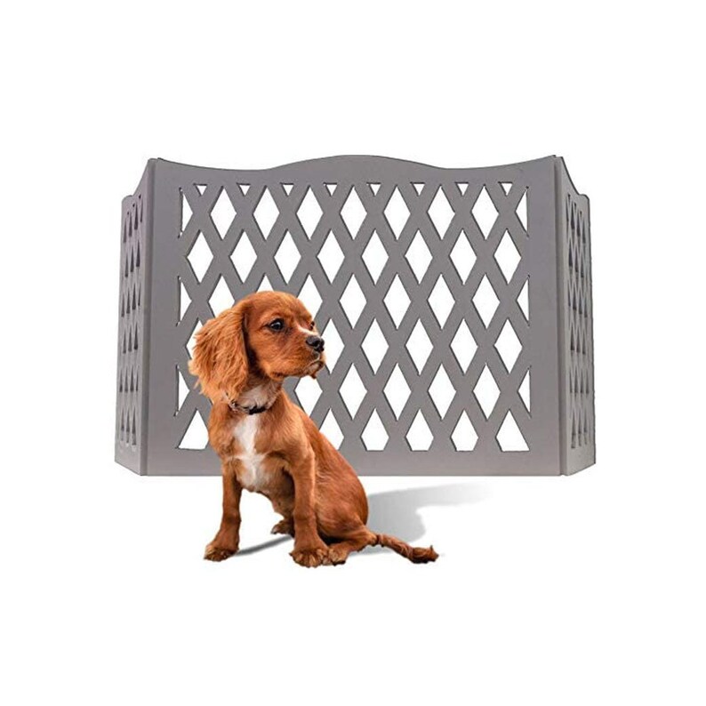 Zoogamo 3 Panel Gray Wood Diamond Design Pet Gate Durable Lightweight Extra Wide Wooden Expandable & Folding Home/Indoor/Outdoor 48 W x 19 H Dog Safety Fence 