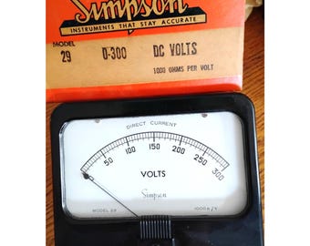 Simpson Instruments Model #29 0-300 DC Volts Panel Meter 1000 OHMS per Volt New old Stock
