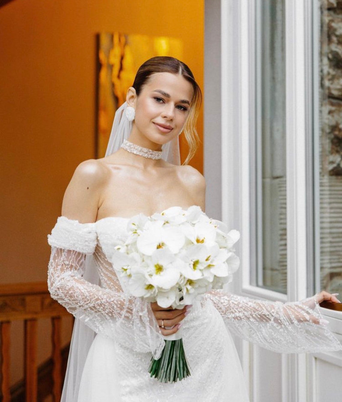 Stunning Jade Half Sleeve Slit Evening Gowns with Beadings and Ruffles