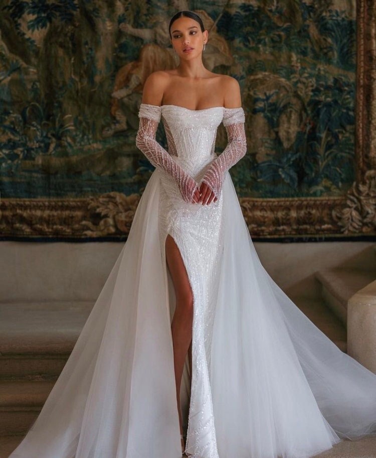 White beaded wedding dress sale