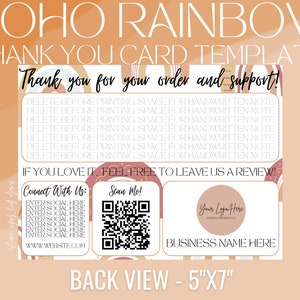 Boho Rainbow Thank You Card Template Canva Template Boho Business Cards ...