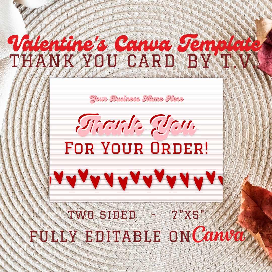 Valentine's Themed Thank You Card Template for Small - Etsy