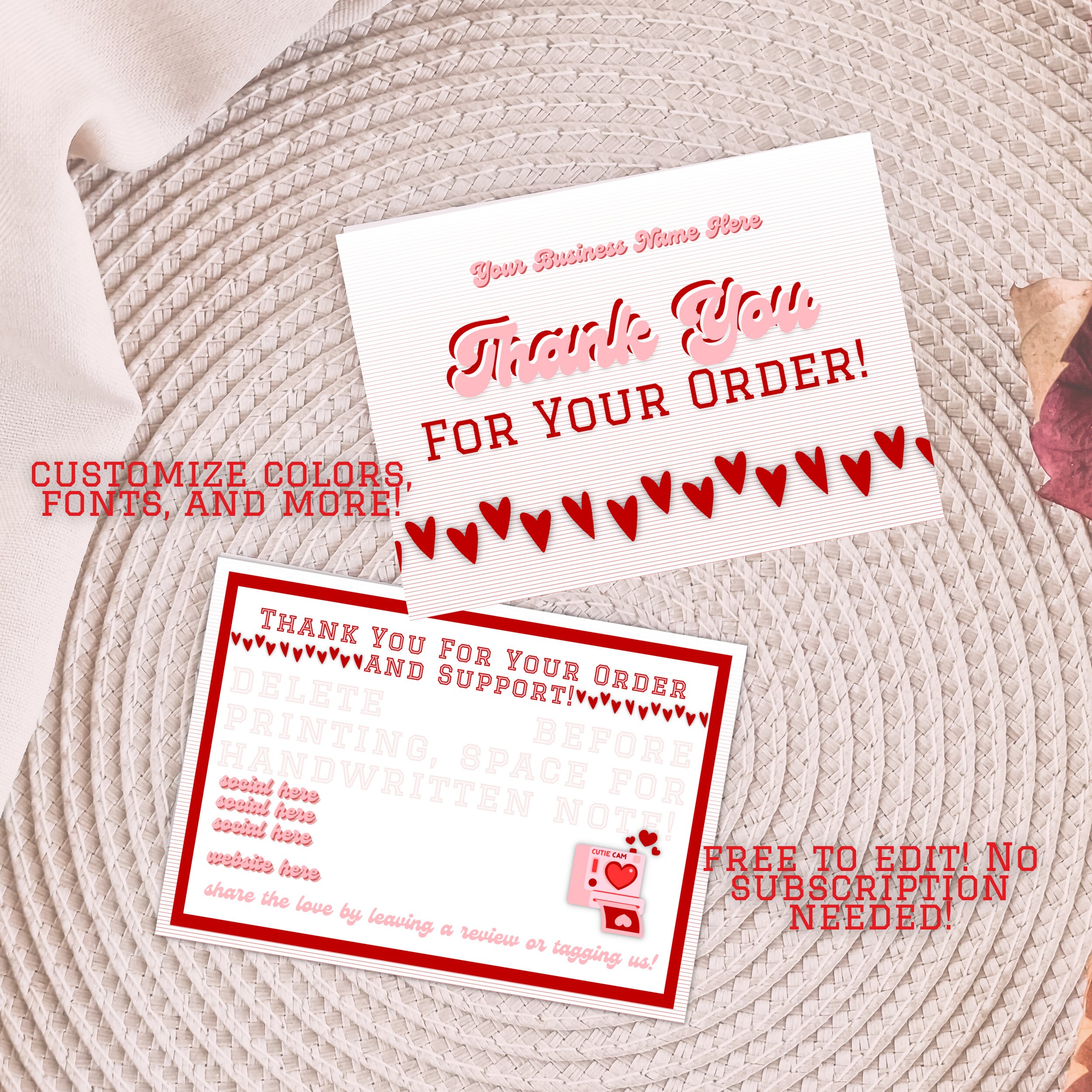 Valentine's Themed Thank You Card Template for Small - Etsy
