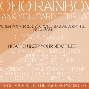 Boho Rainbow Thank You Card Template Canva Template Boho Business Cards ...