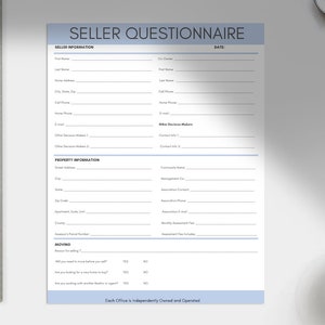 Seller Questionnaire  - Printable PDF Real Estate Template