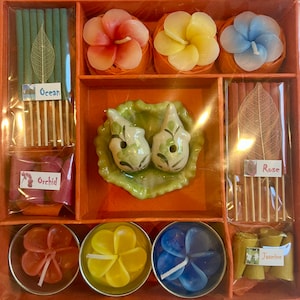 Thai Incense Set Box with Candle Flower, Sticks and Incense Holder