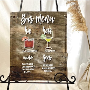 Custom Wedding Bar Menu Sign, His and Hers Bar Sign, Signature Drink Sign, Signature Cocktails, Rustic Bar Sign, Pallet Wedding Sign