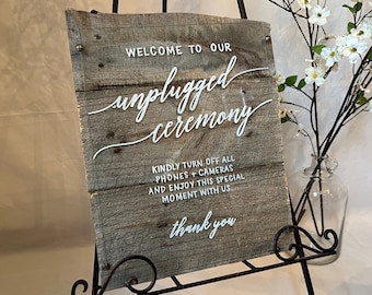 Rustiek Unplugged-ceremoniebord, bruiloftsdecor van gerecyclede houten pallet