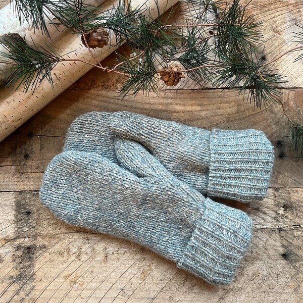 Light Blue/Green Sweater Mittens, Sweater Mittens for Women, Speckled Mittens, Fleece Lined Mittens, Upcycled, Gift, Winter, Christmas