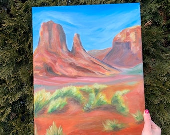 Original Ölgemälde, “Sunlit Red Rocks” Handgemalte Kunst, Landschaftsölgemälde