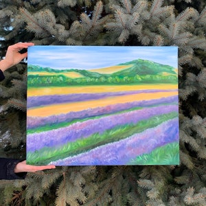 Original Large Oil Painting, “Lavender Fields” Oil Landscape Painting on Canvas