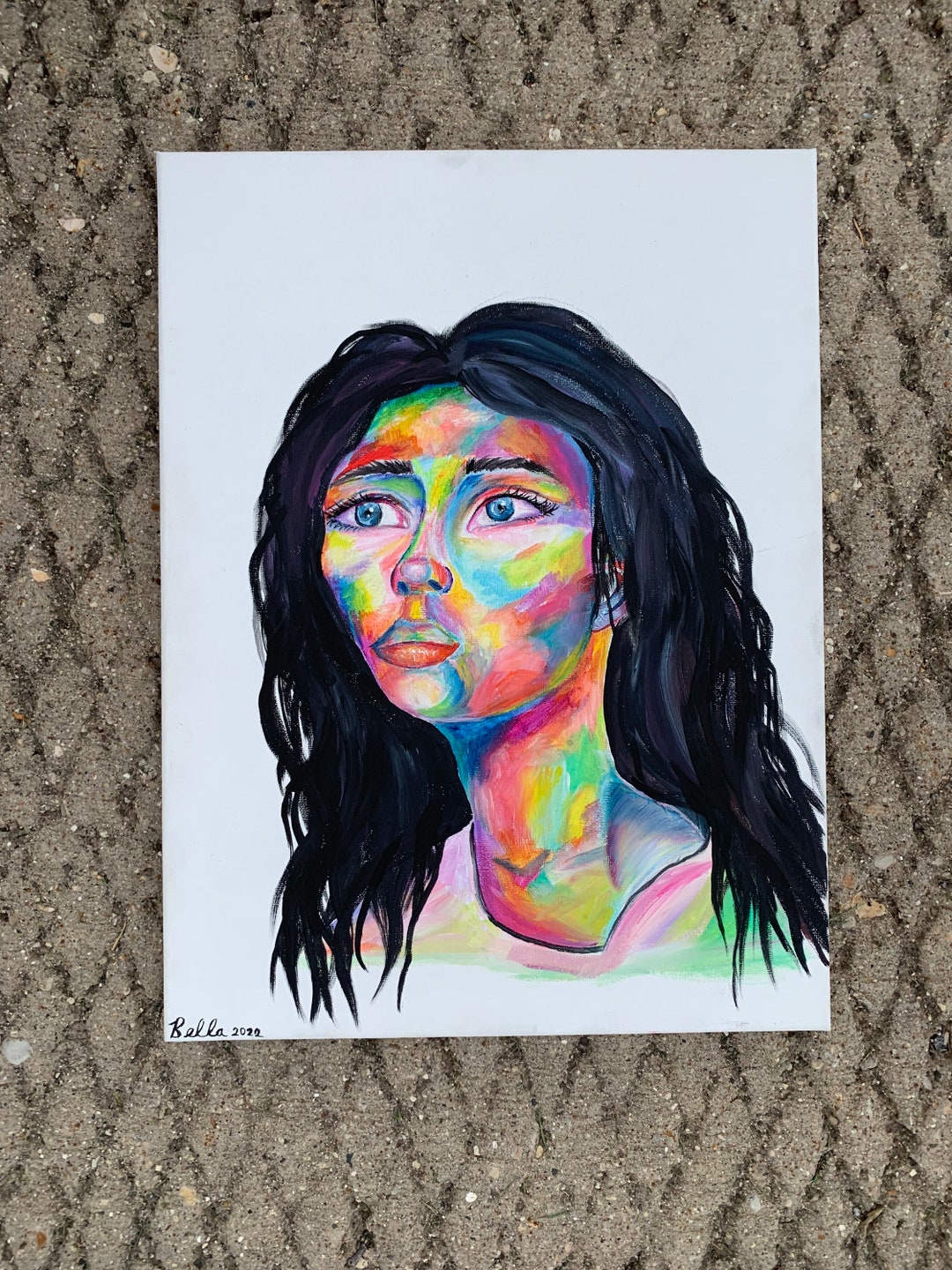 Modern Acrylic Portrait Painting, Abstract Multicolor Wall Art ...