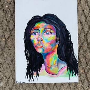 Modern Acrylic Portrait Painting, Abstract Multicolor Wall Art, Original Hand Painted Portrait