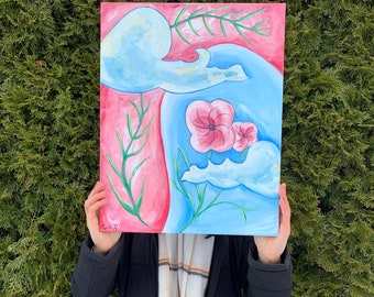 Original Abstract Floral Acrylic Painting, “Daydreamer” Original Painting, Acrylic Hand Painted Canvas, Aesthetic Wall Art