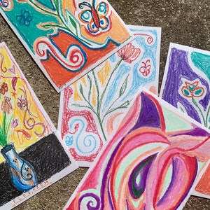 Original Oil Pastel Illustrations, Handmade Wall Art, Oil Pastel Art, Hand Drawn Home Decor, Floral Illustrations
