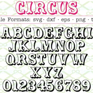 CIRCUS Monogram Svg Letters & cijfers, Circus Outline Letters Svg Dxf Eps, Png. Facny Shadow overzicht hoofdletters voor Cricut Silhouette
