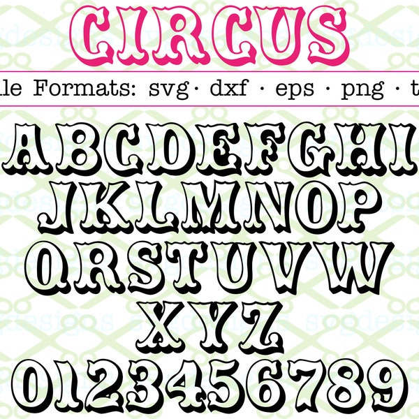 CIRCUS Monogram Svg Letters & Numbers, Circus Outline Letters Svg Dxf Eps, Png. Facny Shadow Outline Capital Letters for Cricut Silhouette