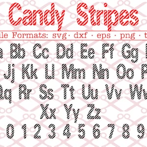 CANDY Stripes SVG Font, Svg Dxf, Eps, Png, TTF; Candy Cane Letters Numbers, Christmas Alphabet; Christmas Letters, Silhouette Files, Cricut