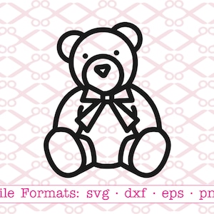 TEDDY BEAR SVG, Dxf, Eps & Png. Bear Outline Svg, Digital Cut Files for Cricut, Silhouette; Teddy Bear Outline, Kids Clipart, Silhouette Svg