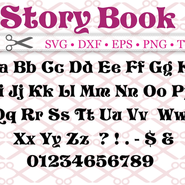 Storybook Calligraphy Font Monogram Svg, Dxf, Eps, Png TTF; Medieval Font, Gothic Font, Script Font, SVG Font, Silhouette Files, Cricut, TTF