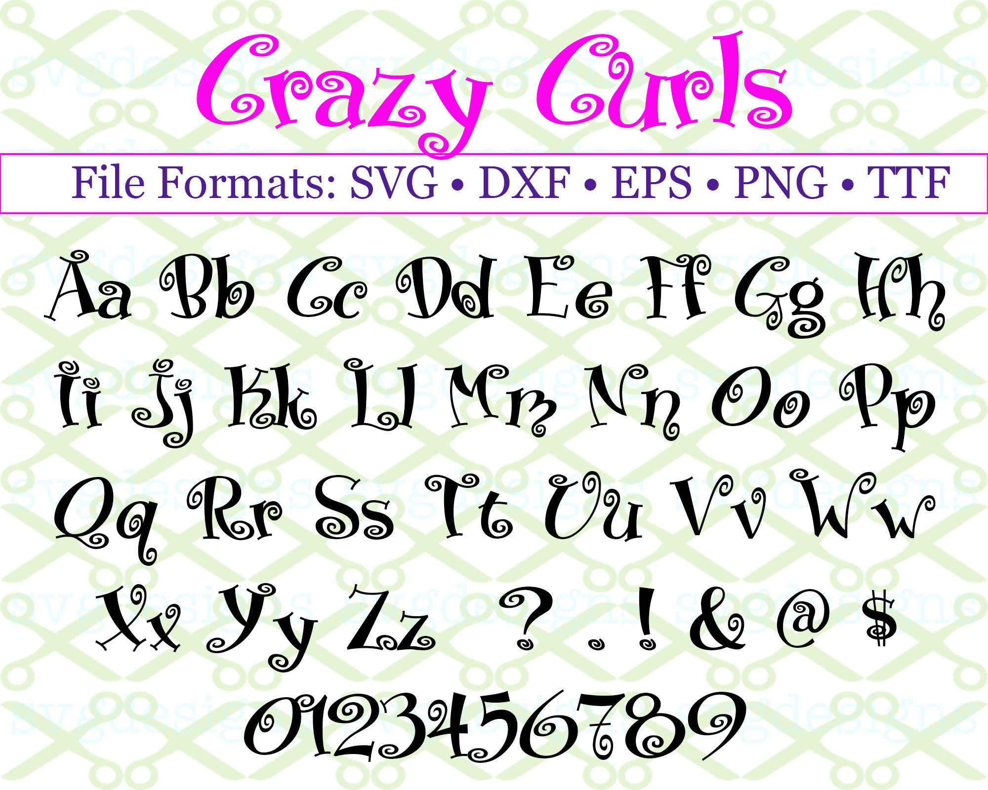 Crazy Curls Curly Font, Monogram, SVG Font, Retro Font Svg, Dxf, Eps