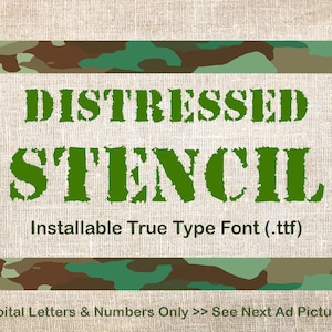 DISTRESSED Stencil Font, Distressed Font ttf, Installable True Type Font File, Army Font, Distressed Type Font, All Caps & Numbers, TTF File
