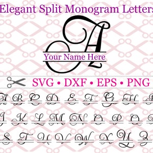 Elegante monograma dividido (archivos SVG, DXF, EPS y PNG), alfabeto digital con fuente dividida, silueta, monograma dividido (SVG), archivos de corte, Cricut
