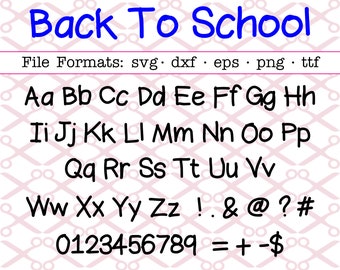 Fonte Volta às Aulas em SVG, DXF, EPS e PNG; Fonte manuscrita infantil, fonte para crianças, fonte para professores, compatível com Cricut e Silhouette, inclui arquivo TTF instalável