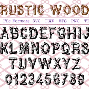 Chiffres et lettres Svg en bois rustiques, bûches de bois Svg Dxf Eps, Png, fichier TTF, monogrammes Svg, Cricut, Silhouette, lettres majuscules uniquement