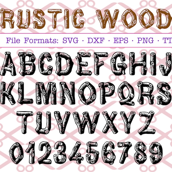 Rustic Wood Svg Letters & Numbers, Wooden Logs Svg Dxf Eps, Png, TTF file, Svg Monogram Letters, Cricut, Silhouette, CAPITAL Letters ONLY