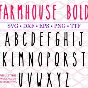 Letras em negrito FARMHOUSE Svg, Dxf, EPS, PNG, TTF, somente letras maiúsculas, fonte fina Svg, letras finas, letras manuscritas, silhueta Cricut