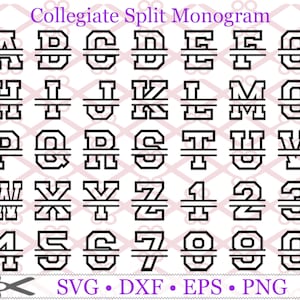 MONOGRAMA DE LETRA DIVIDIDA UNIVERSITÁRIA Svg, Dxf, EPS, Arquivos PNG, Letras Universitárias, Silhouette Studio, Letra Dividida Svg, Arquivos de Corte Svg, Cricut