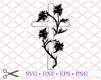 Cross SVG, Dxf, Eps, PNG files, Christian Svg, Cross with Vine, Religious Svg, Cut Files for Cricut & Silhouette Studio, Digital Download