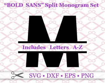 Letras grandes y llamativas divididas para monogramas (archivos SVG, DXF, EPS, PNG), letras grandes y llamativas divididas en SVG, letras de monograma divididas de la A a la Z, archivos para Cricut Silhouette