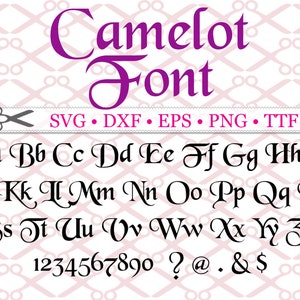 Font calligrafico Camelot Monogram SVG, DXF, EPS, PNG TTF; font medievale, font gotico, font corsivo, font SVG, file Silhouette, Cricut, TTF
