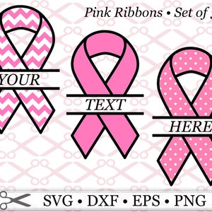 Breast Cancer Awareness Ribbon SPLIT MONOGRAM Svg, Png, Eps, Dxf, Pink Ribbon SVG-bundel, Breast Cancer Ribbon Monogram Frames, Set van 3 Svg