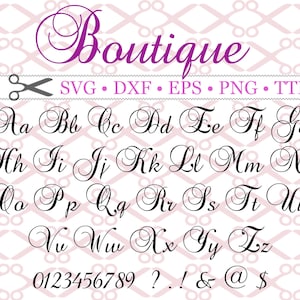 Boutique Font, Fancy Script Wedding Font Svg, Dxf, Eps, Png, TTF; Cursive Font Svg, Arquivos Silhouette, Cricut Font, Arquivo de fonte TTF instalável