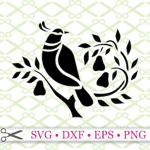 Pernice su un albero di pere in formato SVG, PNG, EPS, PNG; stencil natalizio in formato SVG, clipart natalizie, arte popolare in formato SVG, file Silhouette, file Cricut