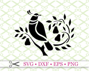 Partridge In A Pear Tree Christmas Svg, Png, Eps, Png; Christmas Stencil SVG, Christmas Clipart, Folk Art Svg, Silhouette Files,Cricut Files