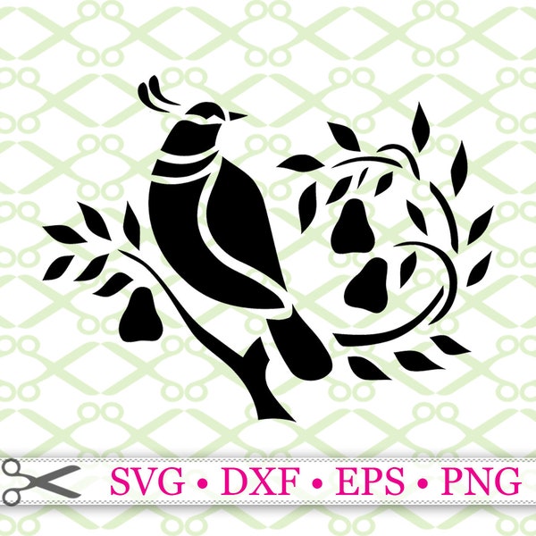 Partridge In A Pear Tree Christmas Svg, Png, Eps, Png; Christmas Stencil SVG, Christmas Clipart, Folk Art Svg, Silhouette Files,Cricut Files