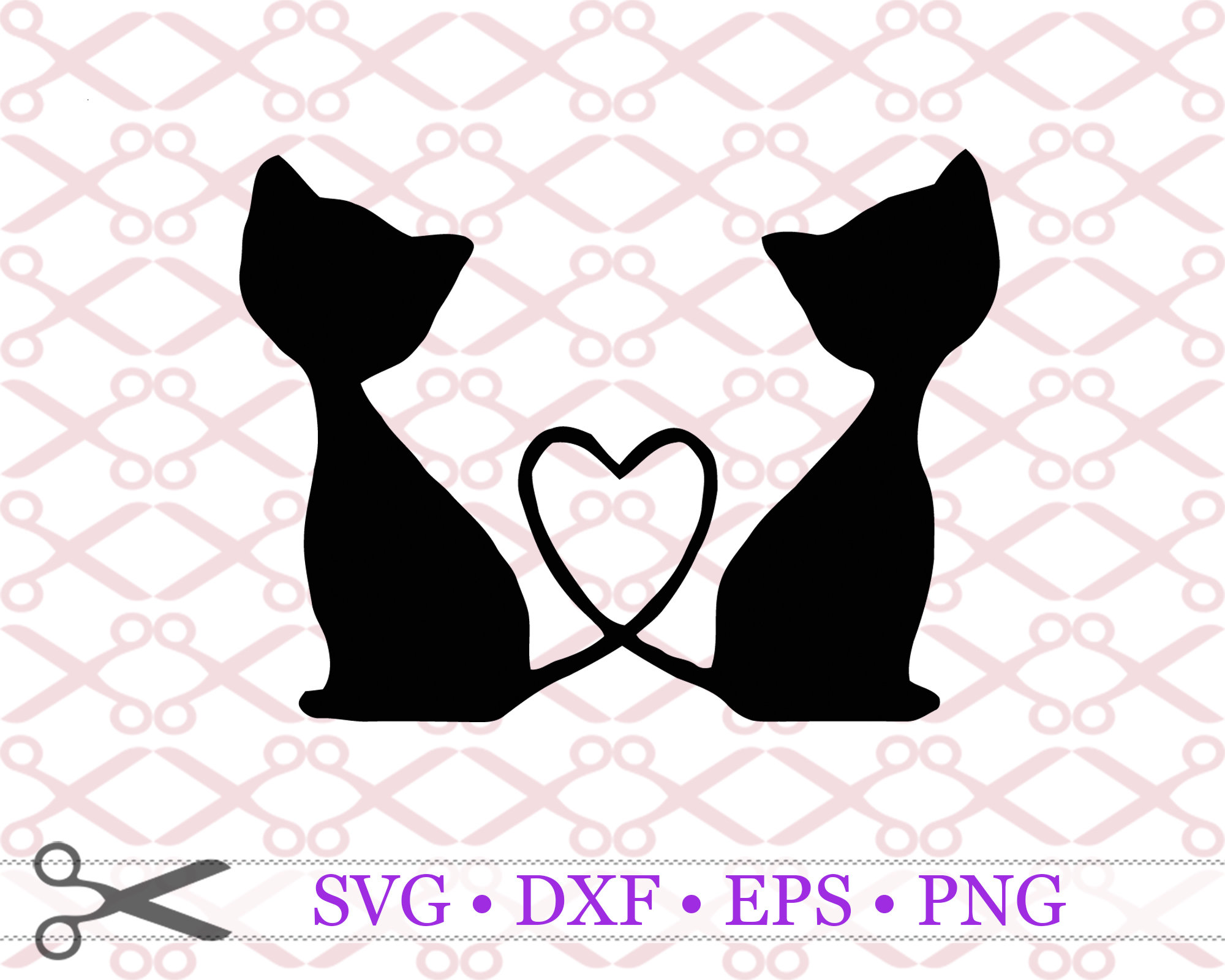 Two cats sitting on fence with tails in shape of heart PNG, SVG