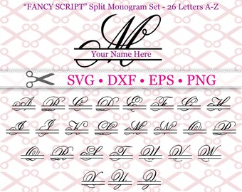 Elegant Script SPLIT MONOGRAM Svg, Dxf, Eps, Png Files, Script Split Font Alphabet Digital, Silhouette, Split Monogram Svg, Cut Files,Cricut