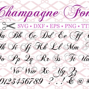 Champagne Script SVG, Fancy Script Monogram Font Svg, Dxf, Eps, Png; Corsivo Svg, Scrittura elegante, Font per matrimonio, Silhouette Cricut, File TTF