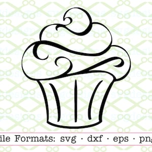 CUPCAKE SVG, DXF, EPS y PNG. Archivos de corte digital para Cricut, arte lineal, plantillas para cupcakes, SVG dibujados a mano, contorno de cupcake, remolino de cupcake SVG